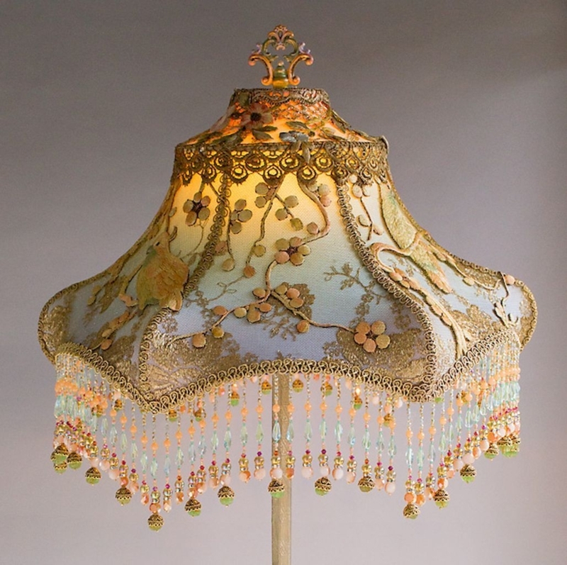 Vintage Victorian Beaded Lamp Shade with Floral Details