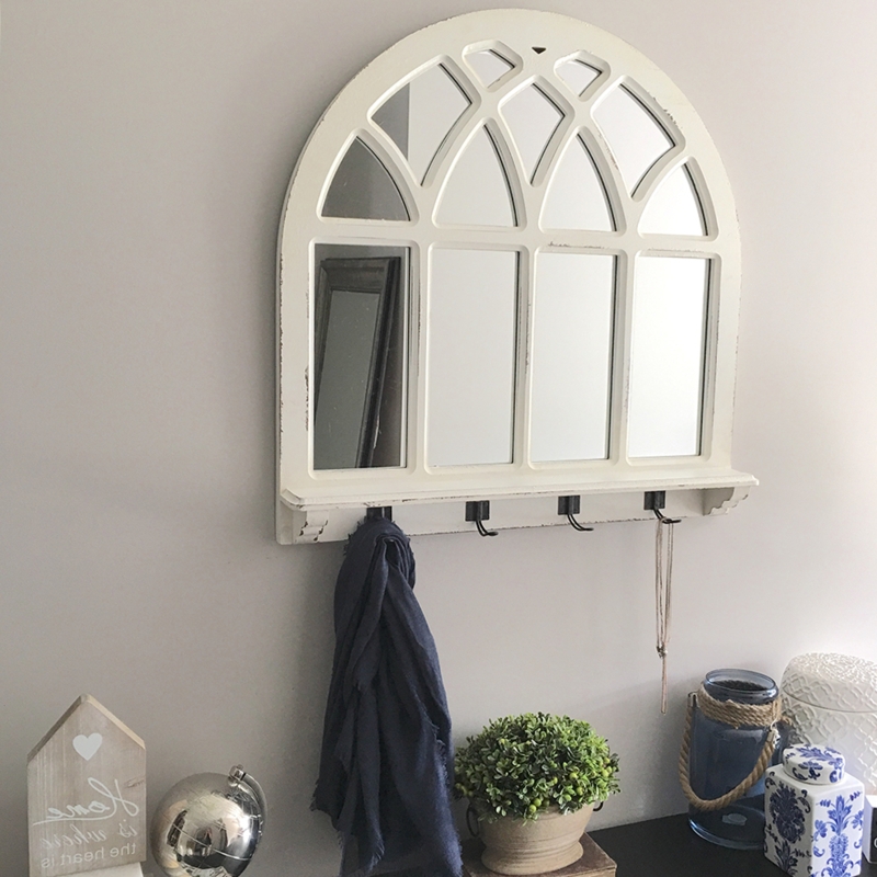 Vintage Wall Mirror with Hooks and Shelf