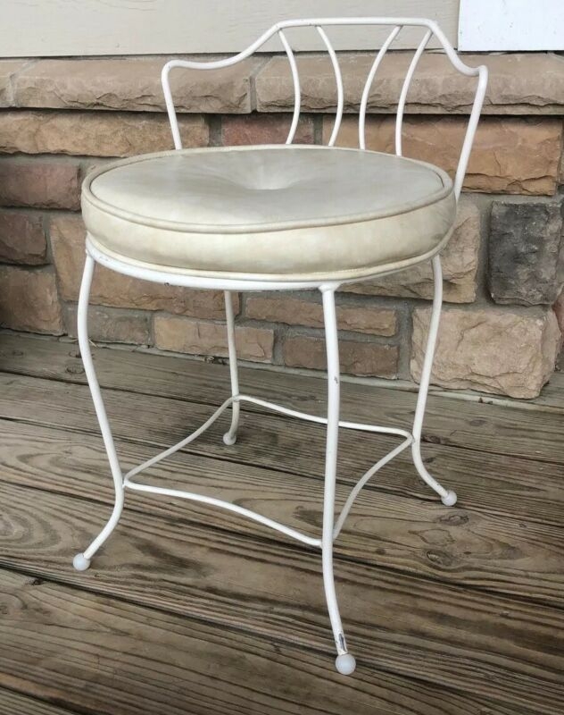 Vintage White Iron Vanity Seat Chair with Cushion