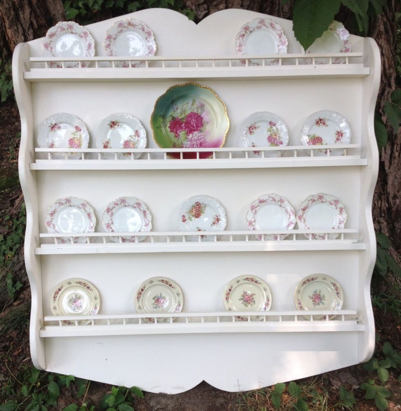 Vintage White Shabby Cottage Wood Plate Display Shelf