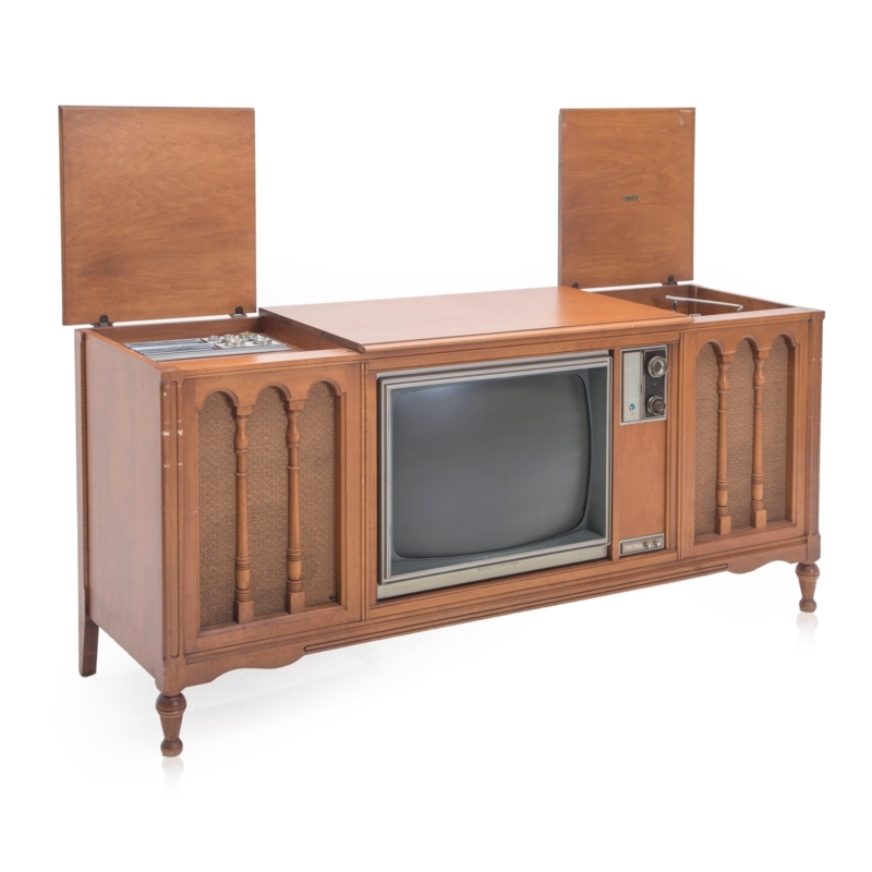 Vintage Wood Media Console with Retro TV and Record Player