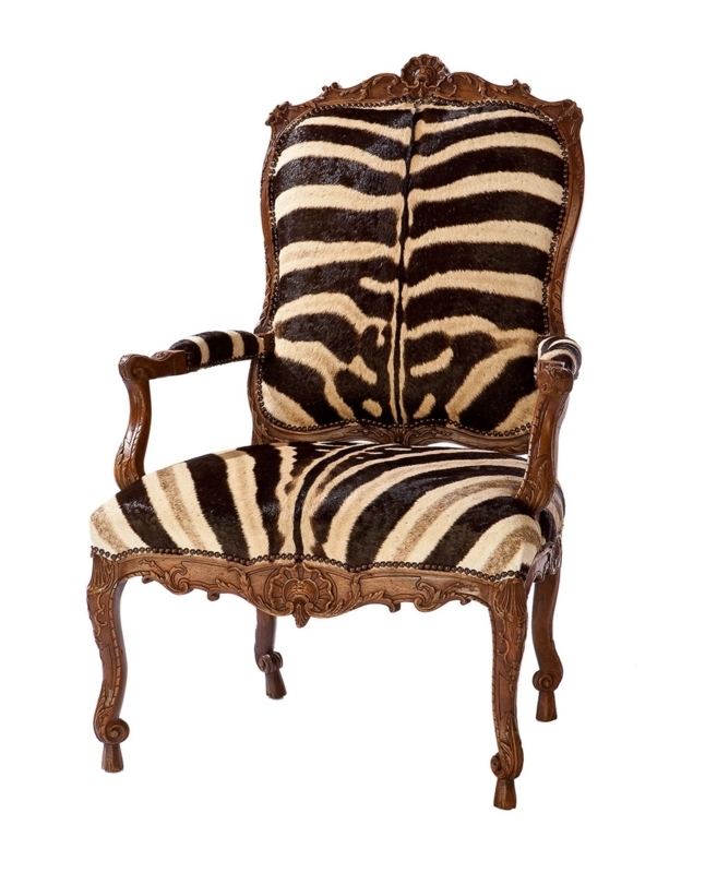 Vintage Zebra Print Upholstered Wooden Armchair