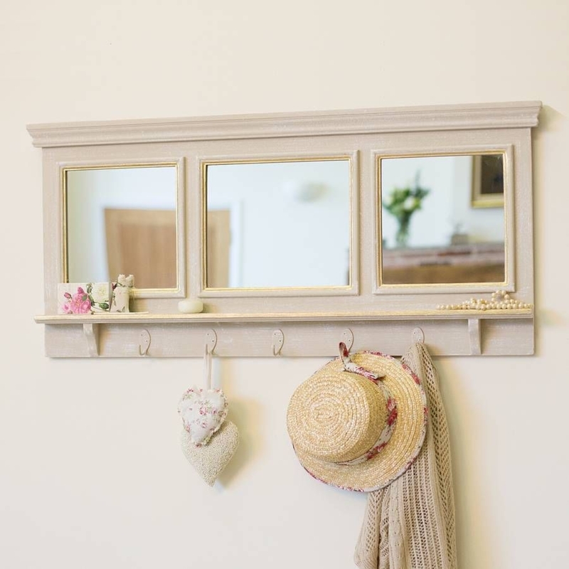 Wall Mirror Shelf with Hooks for Entryway