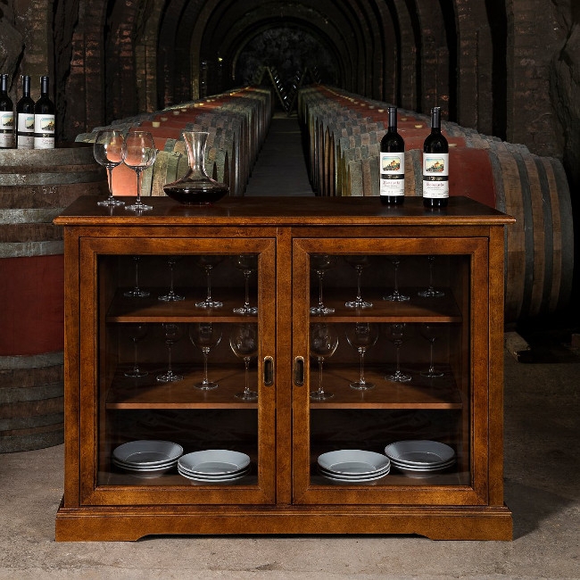 Walnut Siena Mezzo Wine Credenza with Glass Doors