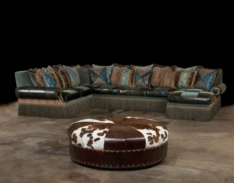 Western Style Sectional Sofa with Cowhide Ottoman