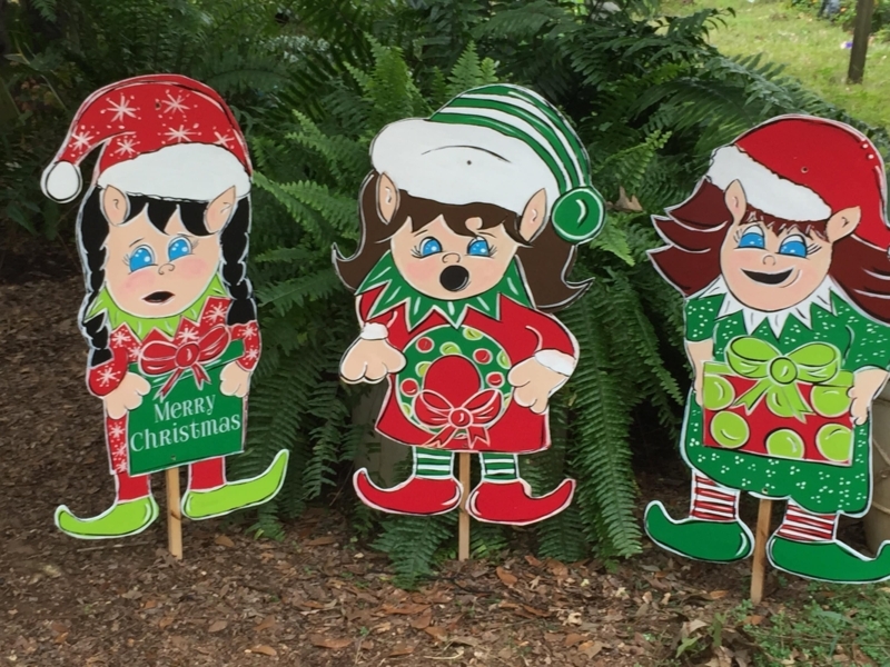Whimsical Christmas Elves Outdoor Yard Art