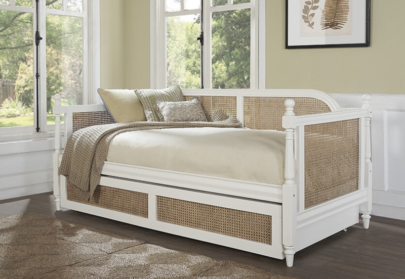 White Cane Daybed with Neutral Bedding