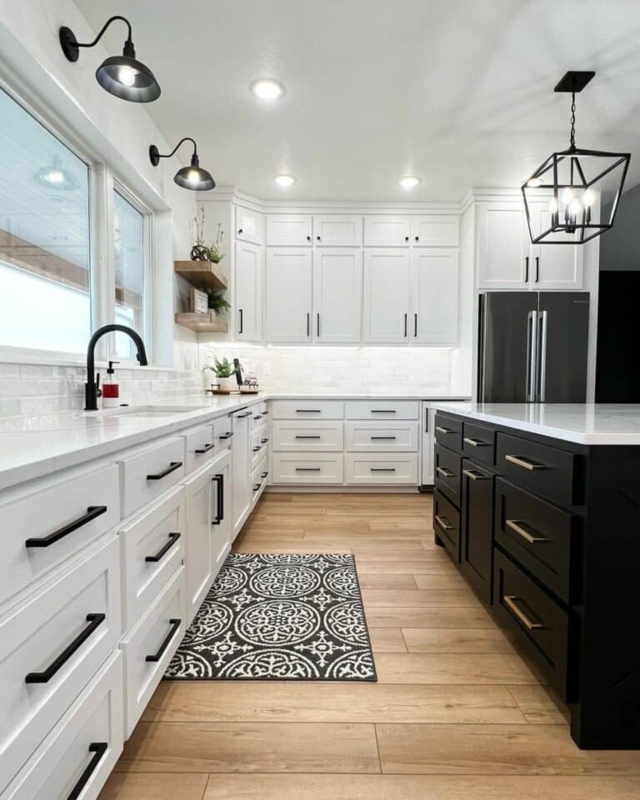 White Kitchen With Black Kitchen Island - Soul & Lane