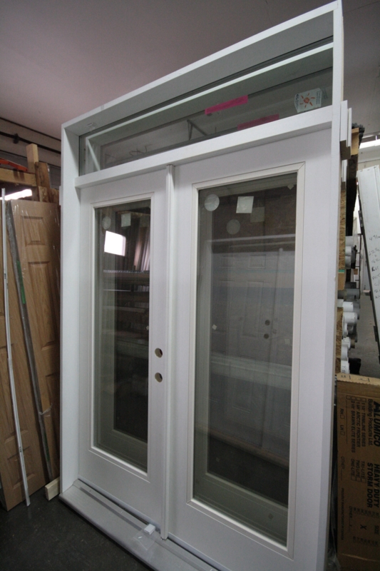 White Vinyl French Doors with Transom Window