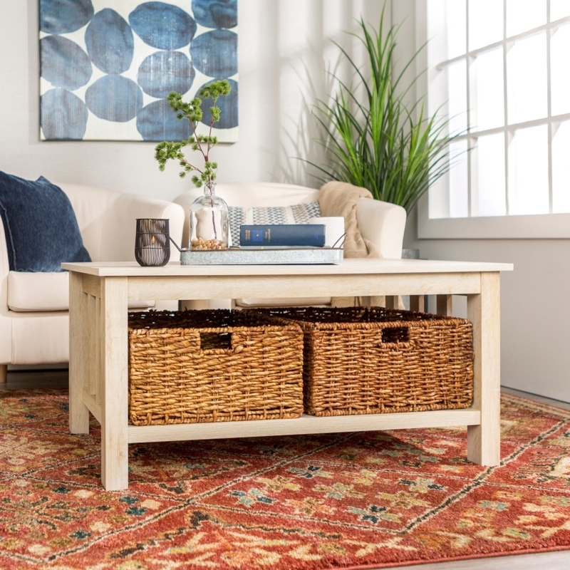 Wicker Basket Coffee Table with Storage