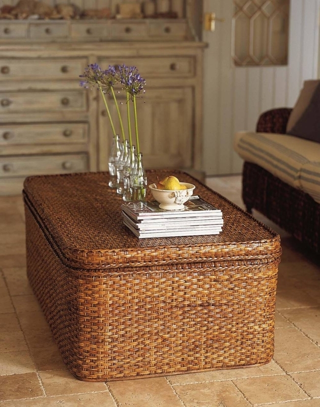 Wicker Storage Coffee Table with Rustic Charm