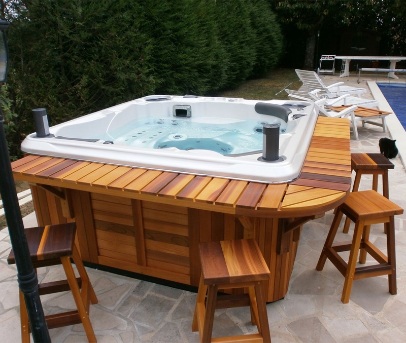 Wooden Outdoor Bar Surrounding Hot Tub