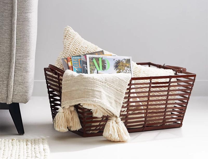 Woven Basket Blanket Storage Idea
