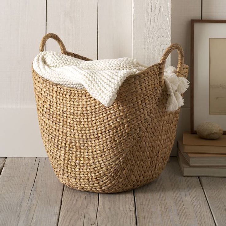 Woven Storage Basket with Cozy White Throw