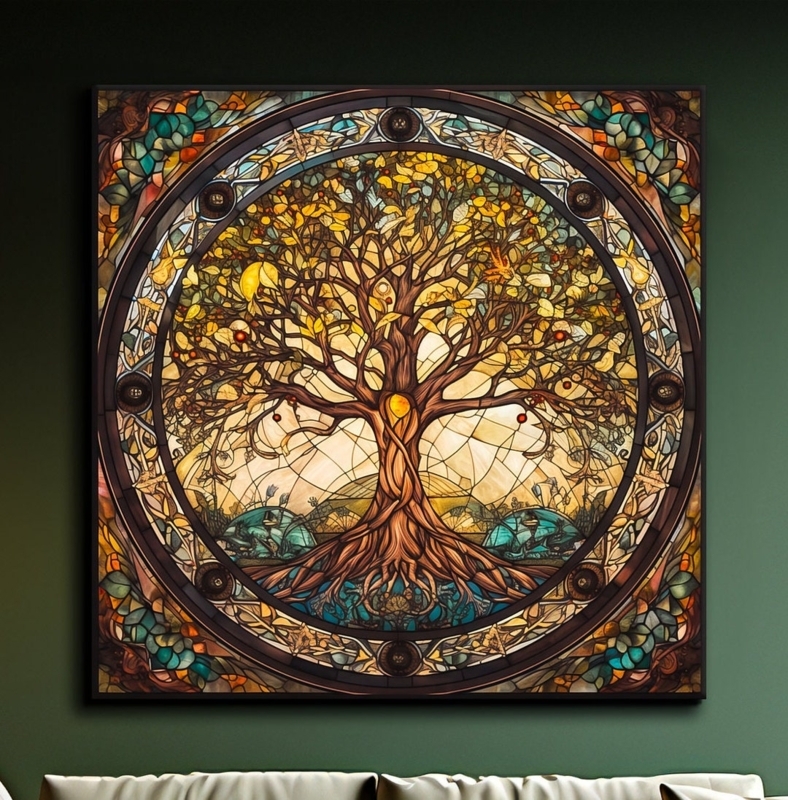 Yggdrasil Tree of Life Stained Glass Wall Art