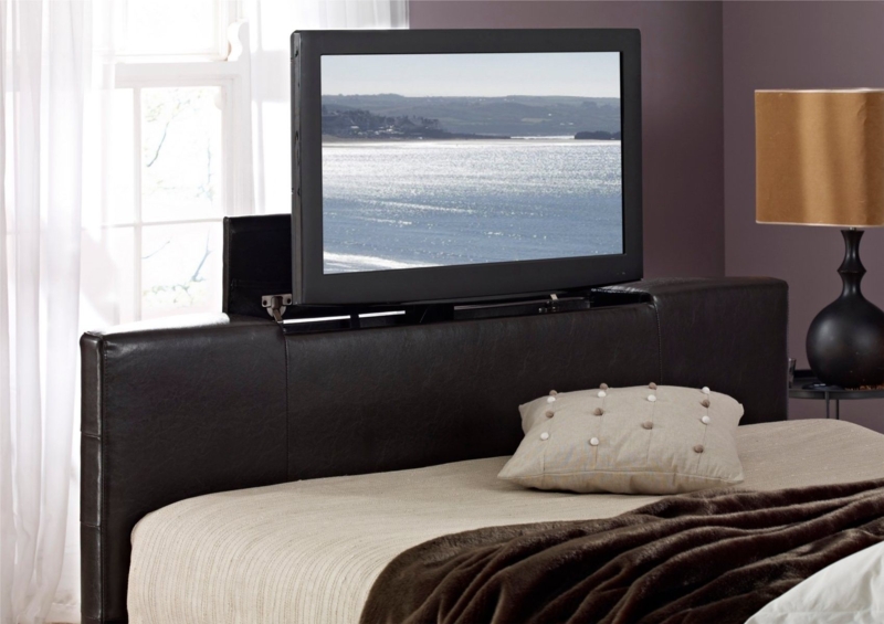York Leather Brown TV Bed with Modern King Size Frame
