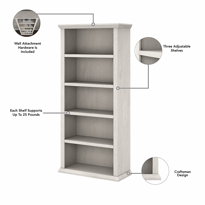 Yorktown Linen White Oak Tall 5-Shelf Bookcase