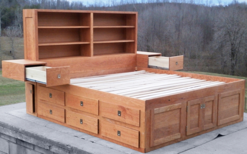12-Drawer Wooden Captain's Bed with Storage Headboard