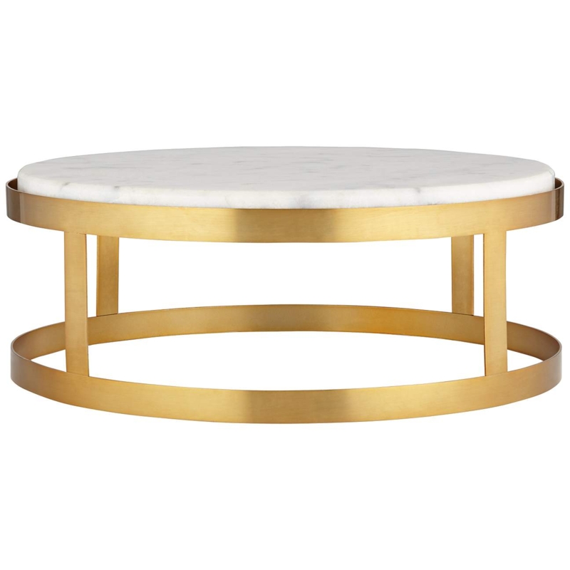 14 Inch Marble Top Gold Finish Pedestal Coffee Table