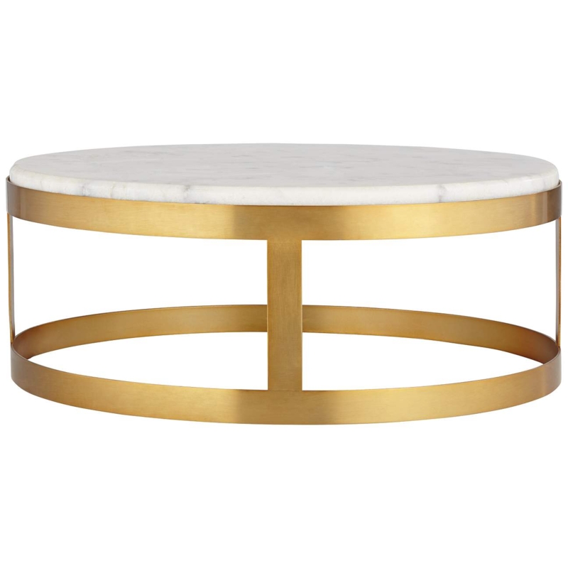 14 Inch Marble Top Gold Finish Pedestal Table