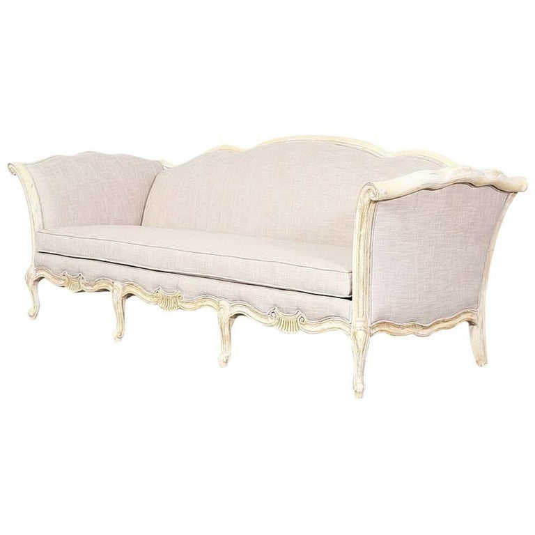 1940s French Provincial Beige Linen Sofa