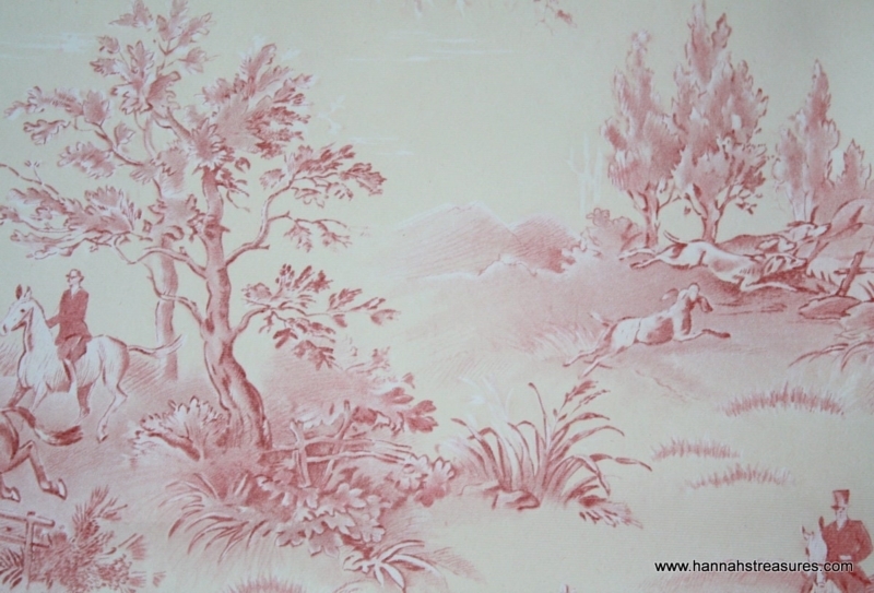1940s Vintage Dark Pink Toile Wallpaper Design