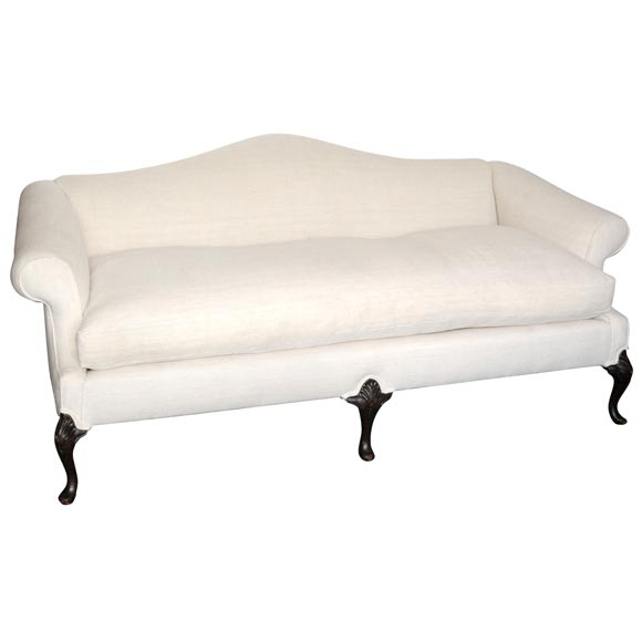 19THC QUEEN ANNE STYLE CAMEL BACK SOFA IN HOMSPUN LINEN at 1stDibs ...