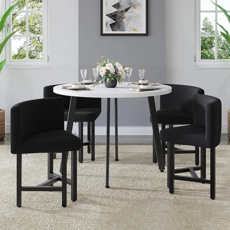 40-Inch Round Wooden Dining Table Set with Black Upholstered Chairs