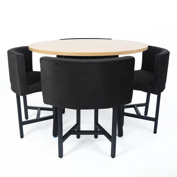40-Inch Round Wooden Dining Table with Black Upholstered Chairs