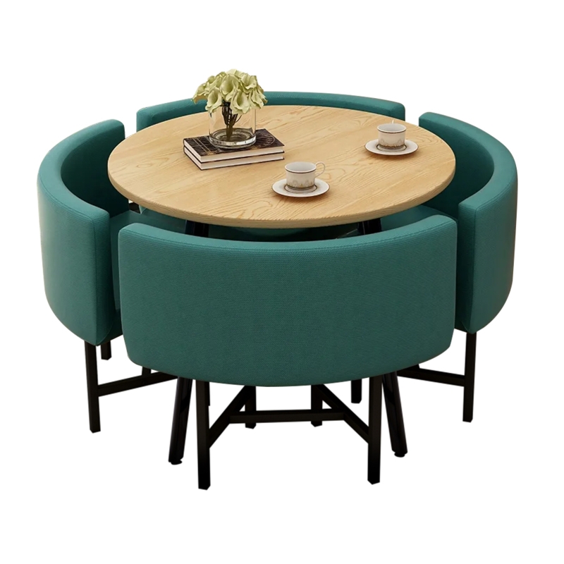 40-Inch Round Wooden Dining Table with Green Chairs