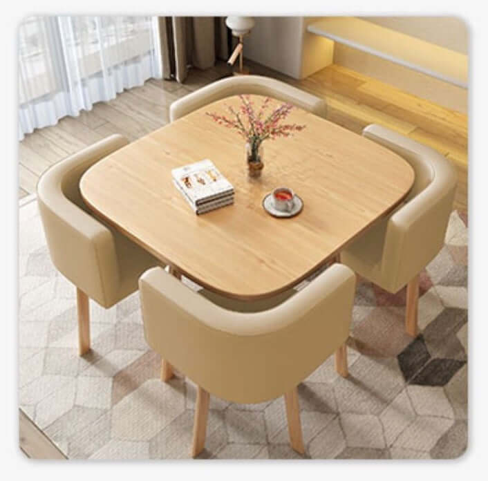 40" Round Wooden Small Nesting Dining Table Set for 4 Gray Upholstered ...