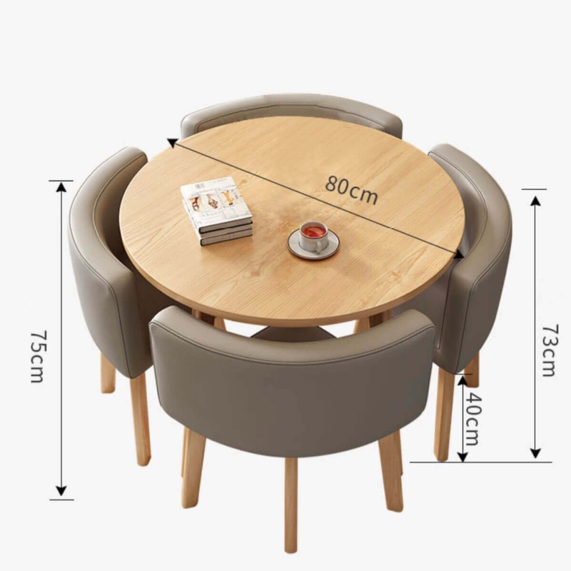 40" Round Wooden Small Nesting Dining Table Set for 4 Gray Upholstered ...