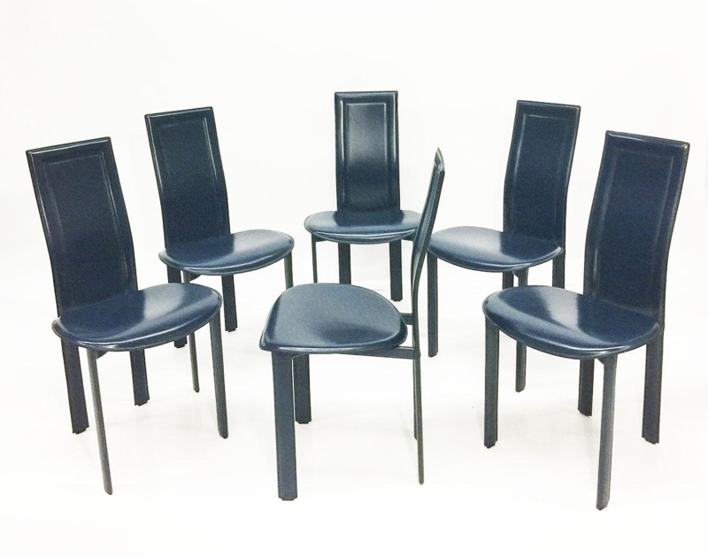 6 Blue Leather Dining Chairs by Giorgio Cattelan