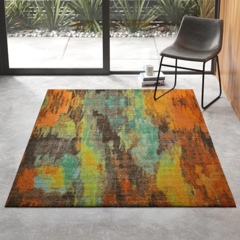 Abstract Green Orange Brown Modern Area Rug
