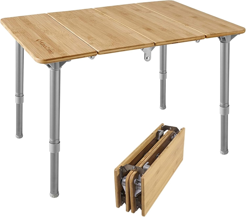 Amazon.com: KingCamp Bamboo Folding Table Camping Table with Adjustable ...