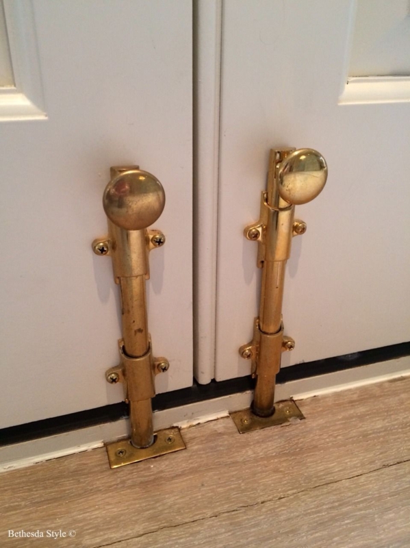 Antique Brass Door Bolts on White French Doors