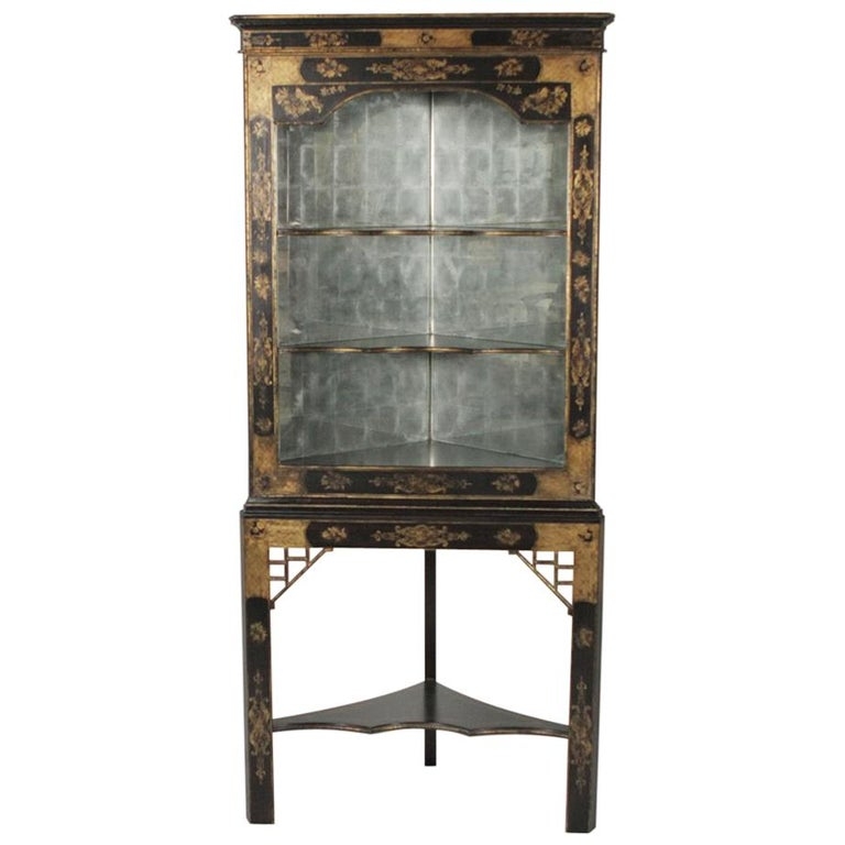 Antique Chinese Corner Cabinet with Distressed Mirrored Back