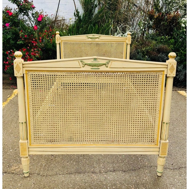 Antique French Cane Bed with Elegant Detailing