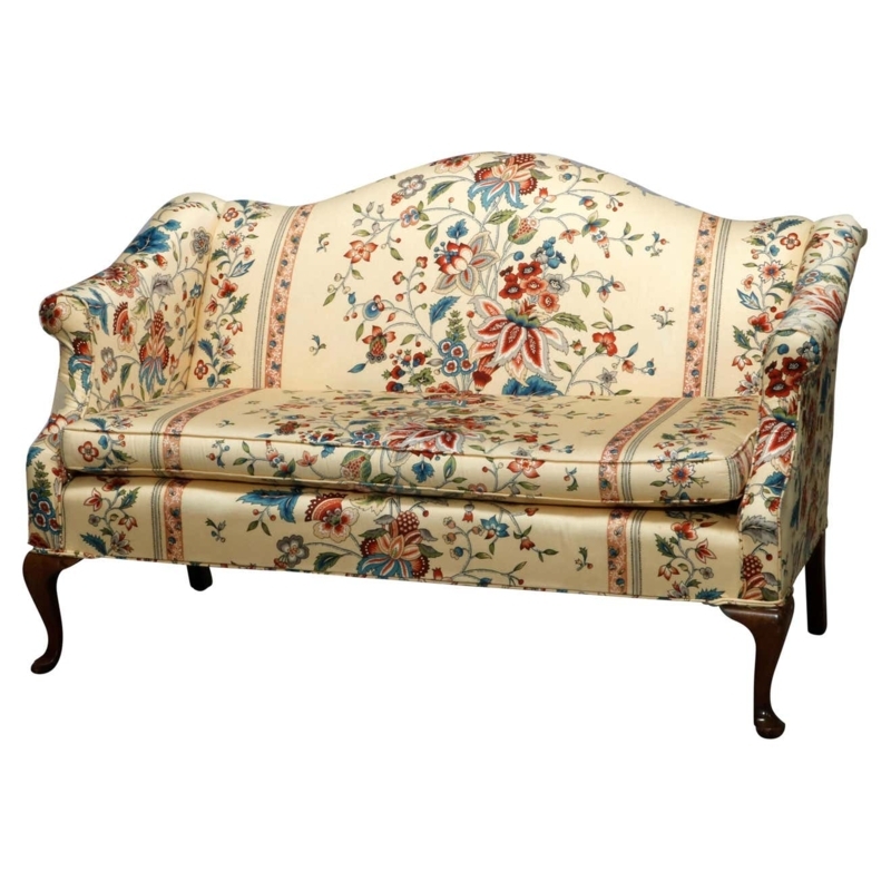 Antique Queen Anne Style Floral Upholstered Settee