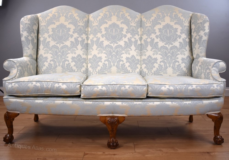 Antique Queen Anne Style Upholstered Sofa