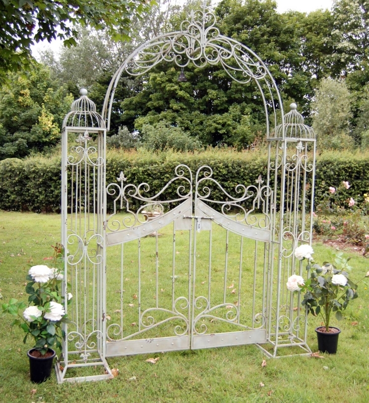 Antiqued Green Vintage Metal Garden Archway with Gates