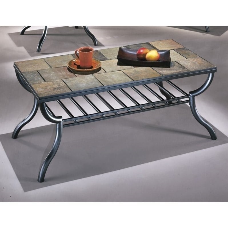 Ashley Antigo Slate Tile Rectangular Coffee Table in Black - T233-1