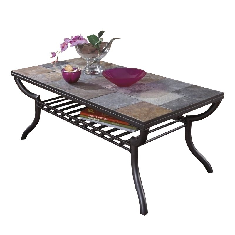 Ashley Antigo Slate Tile Rectangular Coffee Table in Black - T233-1