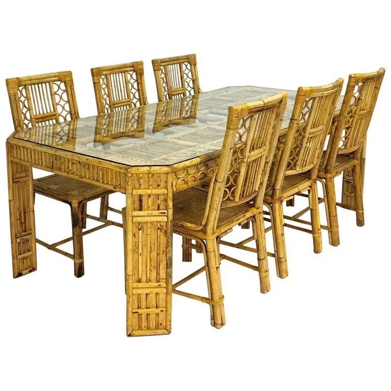 Bamboo Dining Table with Glass Top and Chairs