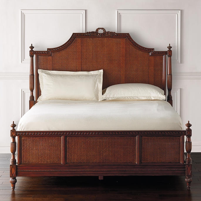 Beauvier Mahogany French Cane Bed with Carved Details