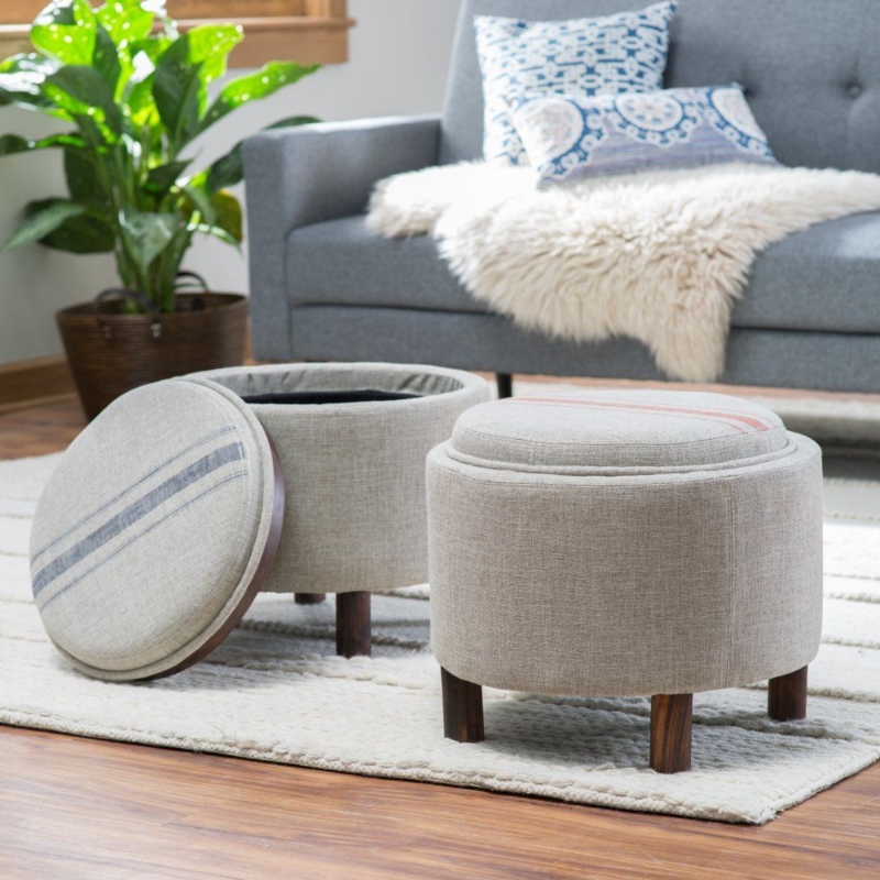 Belham Living Round Storage Ottoman with Tray