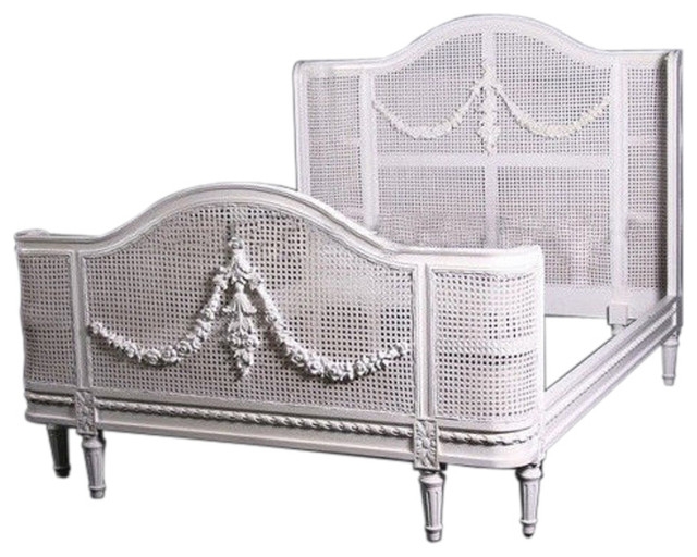 Bella French Provincial Cane Bed in White, Queen - Traditional - Beds ...