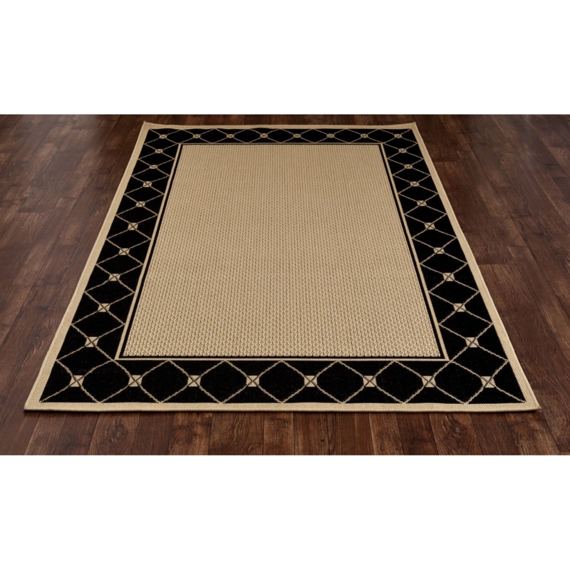 Black and Beige Indoor-Outdoor Geometric Area Rug
