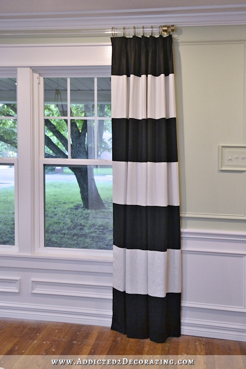 Black and White Horizontal Stripe Pinch Pleated Draperies