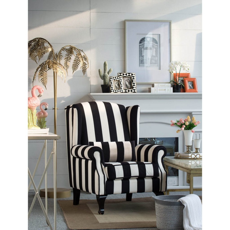 Black and White Striped Accent Chair for Living Room